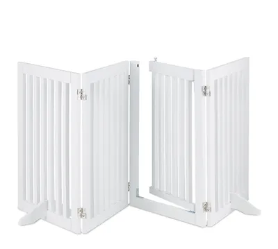 Image de Barrière de sécurité Relaxdays, H x L : 70 x 207 cm, pliable, avec porte et pieds, barrière de sécurité autoportante pour chien, barrière de porte, blanche