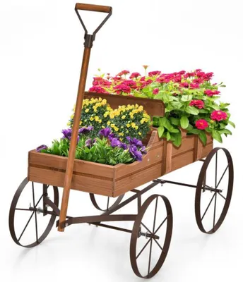 Produktbild von Pflanzwagen aus Holz mit Rädern, 2 Pflanzbereiche