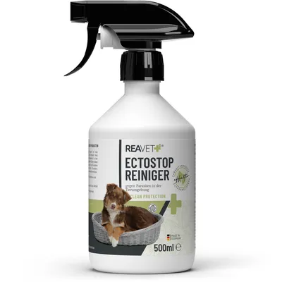 Produktbild von REAVET EctoStop Umgebungsspray Ungeziefer Spray 500ml – Insektenspray bei akutem Befall gegen Mücken, Insekten, Milben, Läuse, Ungeziefer Spray Zuhause, Hunde Katzen Liegeplätze