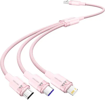 Obrázok produktu pre USB 2.0 A to 3-in-1 6A cable Vention CTRPG 1.5M (pink)