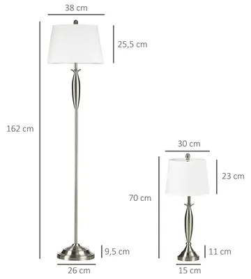Produktbild von HOMCOM 3-teiliges Leuchten-Set inkl.1 Stehleuchte, 2 Tischleuchte, Silber+Weiß