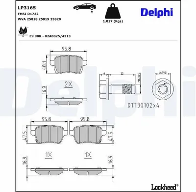 Produktbild von DELPHI Bremsbeläge Satz Hinten Bremsklötze für OPEL Corsa E Schrägheck (X15) LP3165