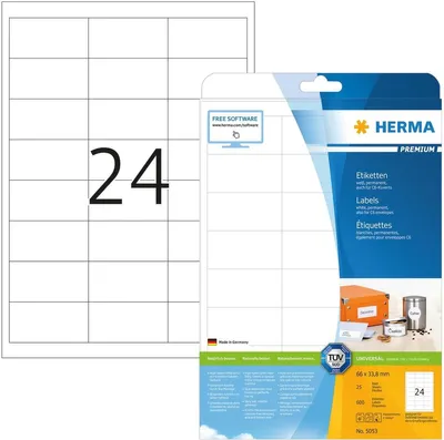 Produktbild von Etiketten weiß 66x33,8mm Premium A4 VE=32x600 Stück