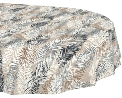 Produktbild von Tischdecke 140x240cm Oval Grau abwaschbar Baumwolloptik Palmenblätter Grau wetterfest Schnittkante