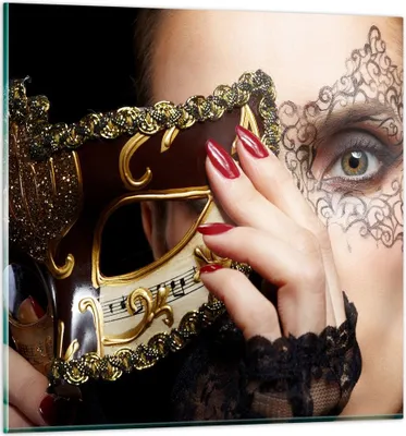 Produktbild von Bilder auf glas - Frau Mode Venedig Maske - 50x50cm - Glasbilder - Wandbilder - Kunstdruck - zum Aufhängen bereit - Wanddekoration aus Glas - Glas Bilder - Wandbild auf Glas - GAC50x50-2680