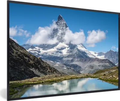 Produktbild von MuchoWow® MuchoWow® Gerahmtes Poster Schweizer Matterhorn am Nachmittag neben dem Riffelsee in Zermatt 60x40 cm - Poster mit zchwarzem Bilderrahmen - Printing - Wanddeko Schlafzimmer