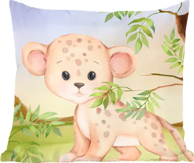 Produktbild von MuchoWow® Zierkissen Sofakissen Wohnzimmer Dekokissen 60x60 cm Leopard - Dschungel - Blätter - Sitzfläche - Foto Polster