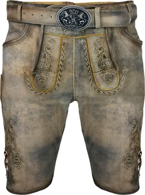 Produktbild von MADDOX Kurze Herren Lederhose "Horn" mit Gürtel | Antik W. Grau Größe: 48