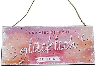 Produktbild von Metallschild Wandbild 30 x 13cm mit Spruch -Glücklich - aus Metall