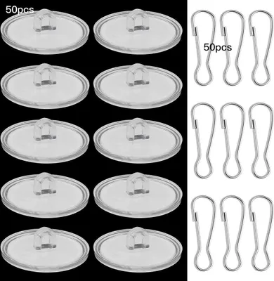 Produktbild von 50 Stück Deckenhaken Selbstklebend Und 50 Stück Fahnenmast Clip 23mm Transparent Klebehaken ohne Bohren Klebeknöpfe mit Öse Durchsichtige Haken zum Kleben für Küche Bad Decke zum Aufhängen
