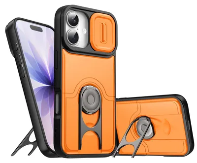 Image de Coque pour iPhone 11 avec protection pour l'appareil photo et anneau de fixation/support, coque hybride antichoc, orange