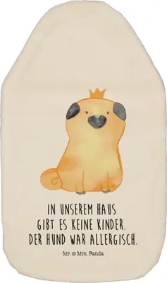 Produktbild von Mr. & Mrs. Panda Wärmflasche Mops Krone - Weiß - Geschenk, Wärmflaschen, Sprüche, Hund, Allergisch, mit Bezug, Haha, Wärmekissen, Königlich, naturkautschuk, gummi