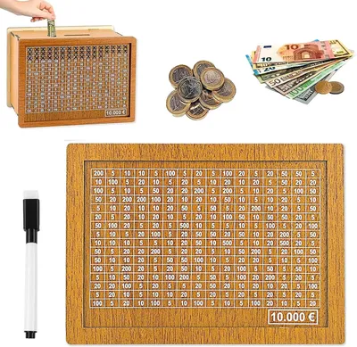 Productafbeelding van Houten spaarpot met teller - Herbruikbare spaarbox voor kinderen en volwassenen