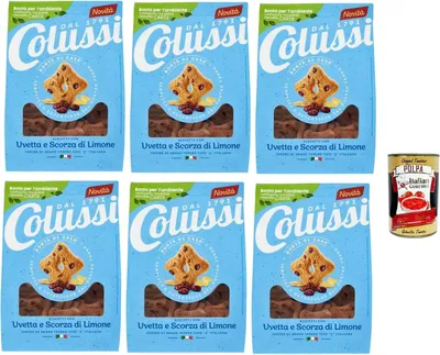 Produktbild von 6x COLUSSI Kekse, Rosinen und Zitronenschalen 500 GR+ Italian Gourmet polpa 400g