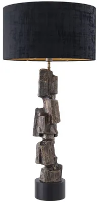 Image de Casa Padrino Luxus Lampe de table vintage laiton / noir Ø 55 x H. 113 cm - Lampe de table moderne avec socle en granit et abat-jour rond - Lampe de salon