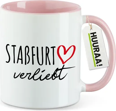 Produktbild von Huuraa Kaffeetasse Staßfurt verliebt 330ml Rosa Keramik Kaffeebecher Geschenkidee