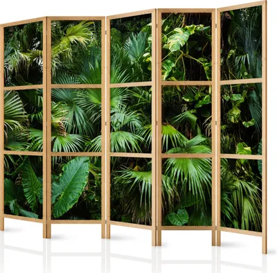 Produktbild von 5-teiliger Einseitiger Vlies Japanischer Paravent - Sunny Jungle II 225x172 cm Blumen b-B-0312-z-c