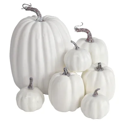 Obrázok produktu pre Umelá biela tekvica, sada 7 tekvicových dekorácií záhrada, jesenná dekorácia, Deň vďakyvzdania, Halloween