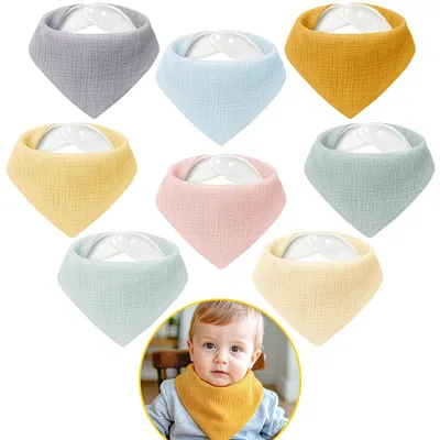 Image de Bavoir pour bébé - En mousseline de coton, lot de 8, réglable