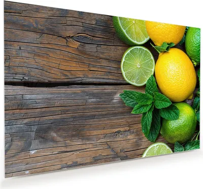Produktbild von Glasbild 120x80cm in XXL für Wohnzimmer, Schlafzimmer Motiv Zitrusfruechte Holz