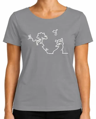 Immagine prodotto di T-shirt da donna con la linea Balum, motivo "Strichmännchen" di Osvaldo Cavandoli, colore grigio, taglia S