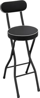 Image de Lot de 2 tabourets de bar pliants - Tabouret de bar avec dossier - Assise rembourrée - Structure en métal - Pliable - Peu encombrant - Noir