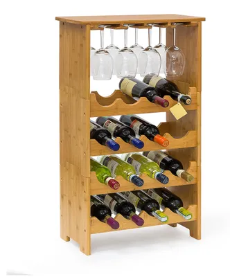 Weinregal Bambus 84x50x24 cm für 16 Flaschen + 12 Gläser