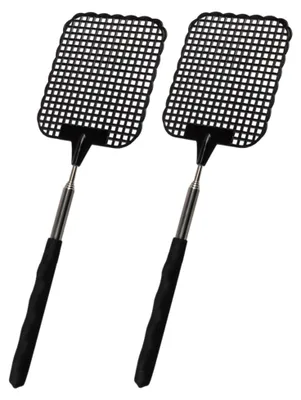Produktbild von Set aus 2 ausziehbaren Fliegenvernichtern mit Teleskopstiel, Länge: 26 cm - 72 cm, Farbe: Schwarz