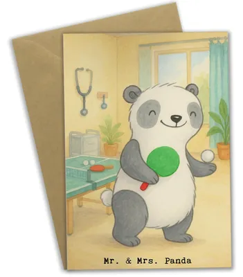 Produktbild von Mr. & Mrs. Panda Grußkarte Panda Tischtennis Design - Weiß - Geschenk, osterkarte, Bund, Ballsport, Verein, weihnachtskarten, einladungskarten, valentinstagskarte