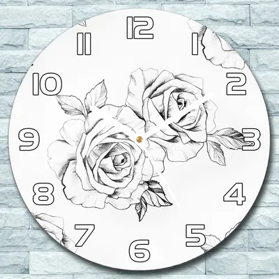 Produktbild von Wanduhr aus Glas Rund fi 30 Skizzierte Rosen Quarz Deko Wohnzimmer Büro