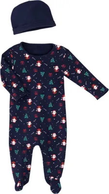 Produktbild von PocoPiano Christmas Body Set 2-tlg Mütze Langarm Druckknöpfe  Jungen Mädchen Navy 62-68