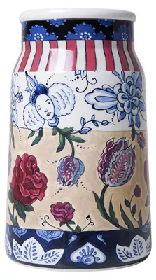 Immagine prodotto di Heinen Delfts Blauw – Vaso "Melkbus" con sette rose. Collezione Heritage