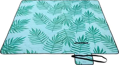 Immagine prodotto di Telo da picnic Unyqoos® 200 x 200 cm – grande, impermeabile, lavabile in lavatrice, pieghevole (42 x 17 x 17 cm), peso 1 kg, superficie in poliestere, colore azzurro chiaro con motivo a felce, adatto per 4-6 persone