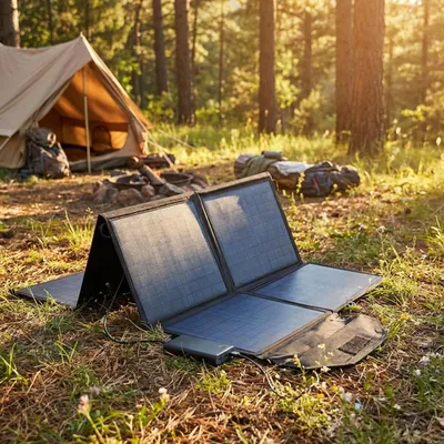 Produktbild von Faltbares Solarpanel, hocheffiziente 18 V & 100 Watt, 8 monokristalline Solarzellen, nur 4,4 kg, für Powerstations im Bereich Outdoor und Camping
