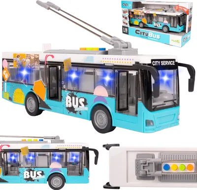 Image de Malplay Bus urbain Trolleybus Citybus Portes ouvrantes Lumières Bruits Bleu Cadeau dès 3 ans 1:16