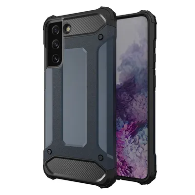 A blue and gray hybrid armor case for a Samsung Galaxy S23 Ultra is shown against a white background.