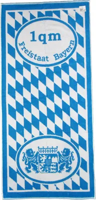 Produktbild von Frottier Duschtuch Badetuch, Motiv: 1 qm Freistaat Bayern, mit Wappen und Rauten, blau weiss, 70 x 150 cm, Strandlaken, Saunatuch