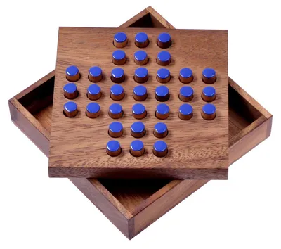 Obrázek produktu pro Solitaire velikost L s modrými zátkami - Solitaire - dřevěná logická hra pro 1 osobu