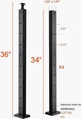 Zdjęcie produktu dla Słupki balustrady liniowej 91 cm stal nierdzewna, otwory montażowe, czarne
