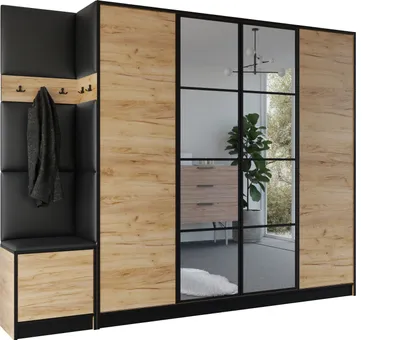 Produktbild von KIER FURNITURE Kleiderschrank EDEN, Schlafzimmer Schrank, Garderobeschrank, Flurschrank Craft Eiche &  Schwarz 259,6x205x39 cm