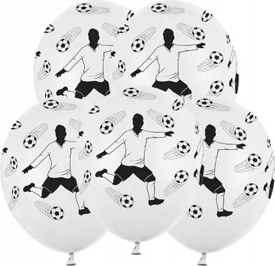 Obrázok produktu pre Balóny s nápisom „Futbalisti a lopty“, biele, 5 kusov.