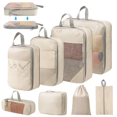 Imagen del producto de Juego de organizadores de maleta, de 8 piezas, color beige, para ropa y cosméticos