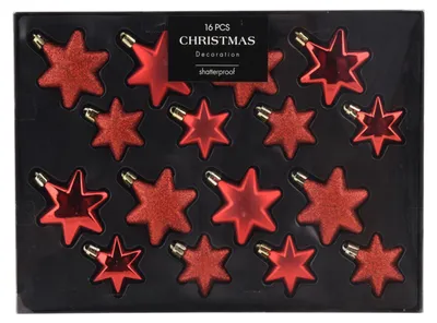 16tlg Weihnachtskugel Christbaumkugeln Baumkugel Set Sterne Rot