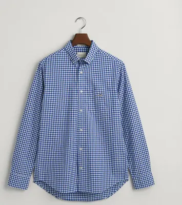 Image de Gant chemise à carreaux décontractée coupe normale bleu coton