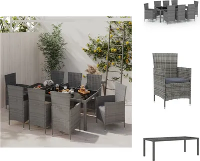 Immagine prodotto di vidaXL set da pranzo da giardino 9 pezzi con cuscini in poly rattan grigio - Set di mobili da giardino