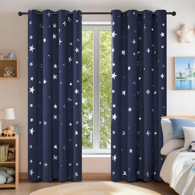 Obrázek produktu pro Zatemňovací závěsy s motivem hvězd, tmavě modré barvy, rozměry 138x117 cm, sada 2 kusů