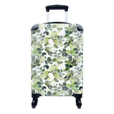 Obrázok produktu pre Kufrík Ručná batožina na kolieskach Malý cestovný kufor so 4 kolieskami Listy - akvarel - biely - Veľkosť kabíny < 55x40x23 cm & 55x40x20 cm - Foto