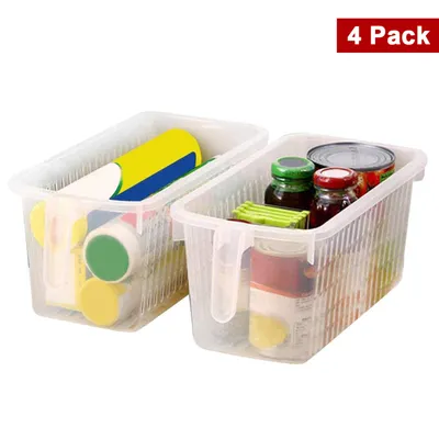 Produktbild von Kühlschrank-Organizer mit Handgriff, 4-teilig, 32cm, durchsichtige Plastikboxen