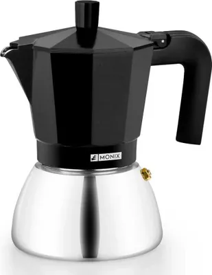 Zdjęcie produktu dla Monix M863003, Kawiarka moka, 0,195 l, Czarny, Aluminium, Stal nierdzewna, 3 kub., Bakelit