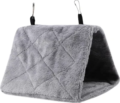 Immagine prodotto di Amaca in peluche a forma di gabbia per uccelli, lettino riscaldato invernale per pappagalli e uccelli, peluche, grigio M
